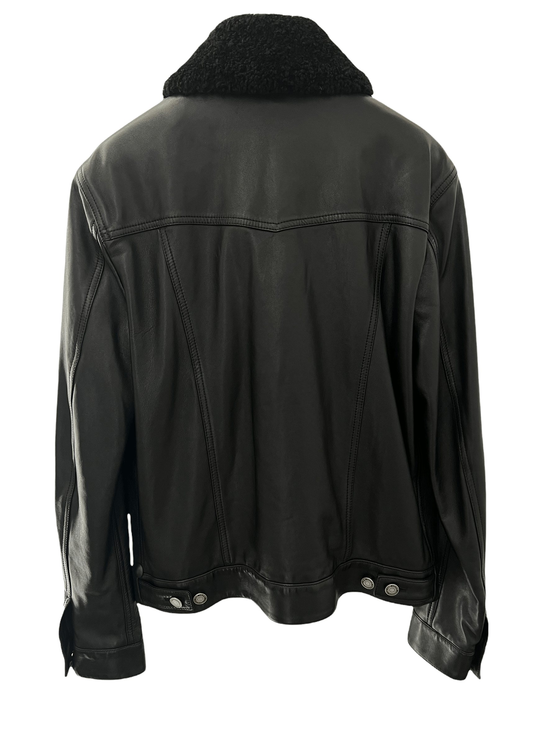 Saint Laurent Classic Black Leather Denim Shearling Jacket