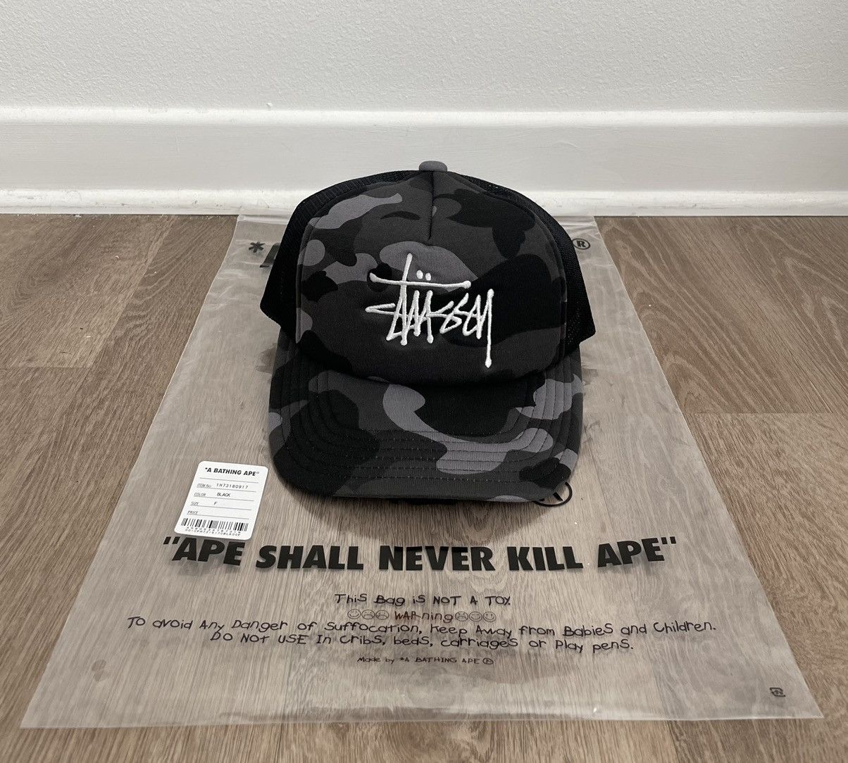 帽子 A BATHING APE STUSSY TRUCKER CAP BLACK