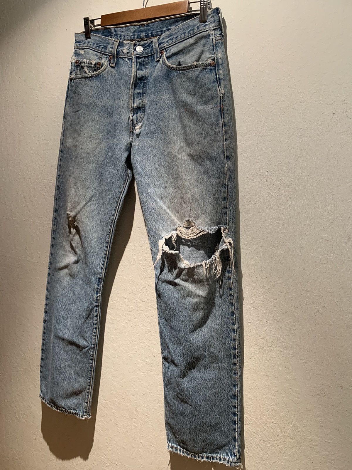 Image of Vintage Levi’S 501 Xx Distressed Denim Jeans in Light Blue Denim, Men's (Size 33)