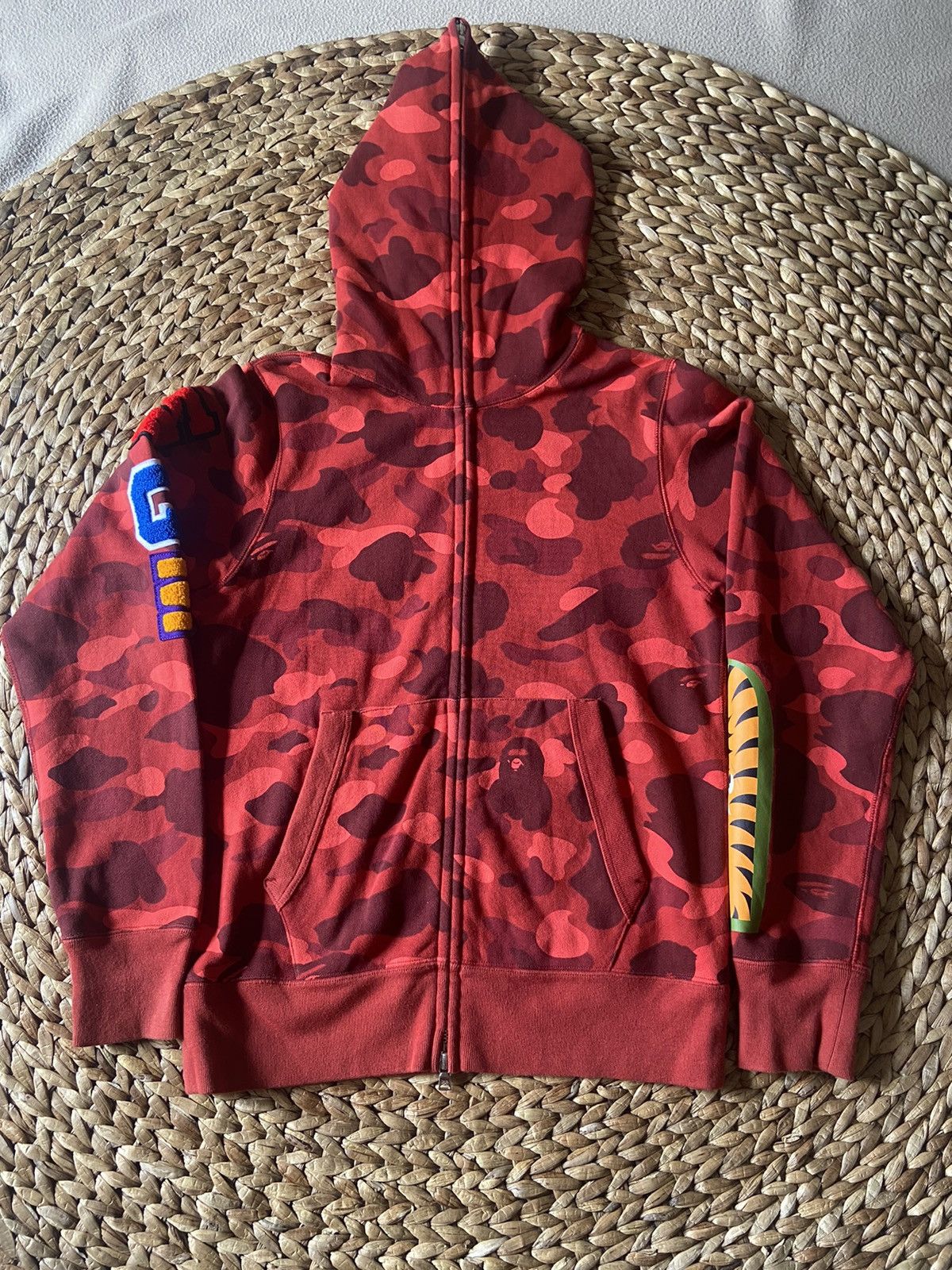 Bape FREESHIPPING Red Camo Embroidered Shark Hoodie Full Zip Grailed