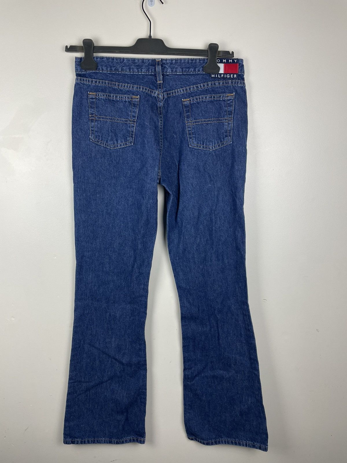 Vintage 90s Flared Tommy Hilfiger Denim Flag Patch Jeans Grailed
