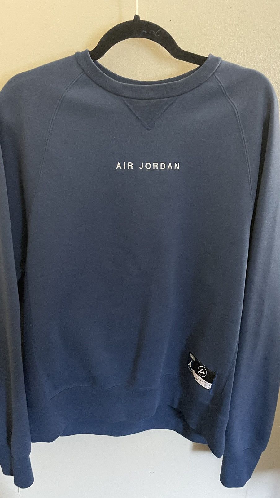 image of Jordan X Fragment Fleece Crewneck Sweatshirt in Navy, Men's (Size Medium)
