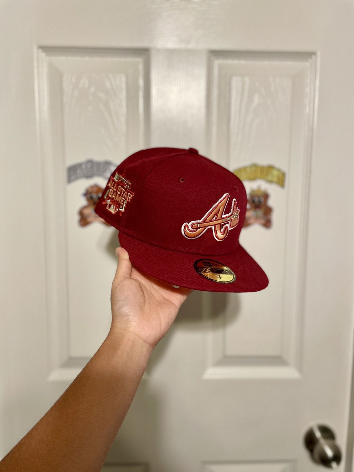 Size 7 Hat Club RARE Banned Patch Peach Atlanta Braves