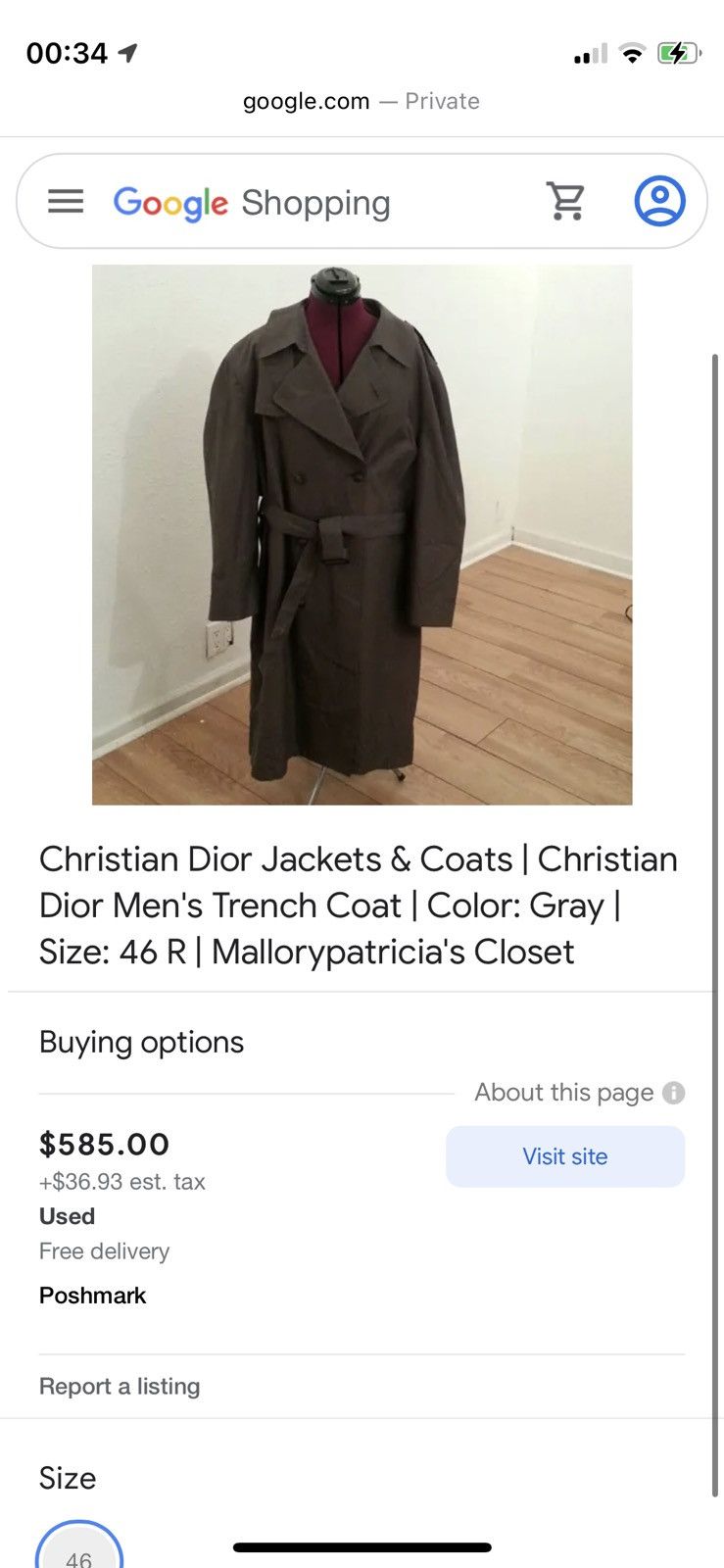 Christian Dior hotsell Trench Coat Size 46R