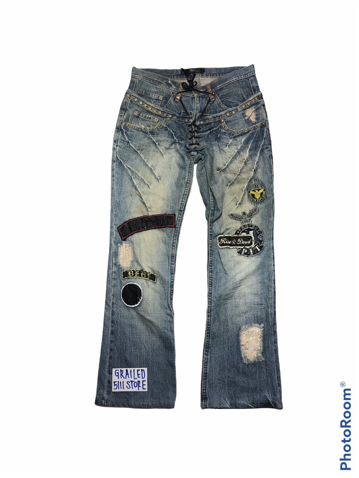 Japanese Brand PUNK STYLE STUDDED PATCHES DENIM Size US 29 - 1 Thumbnail