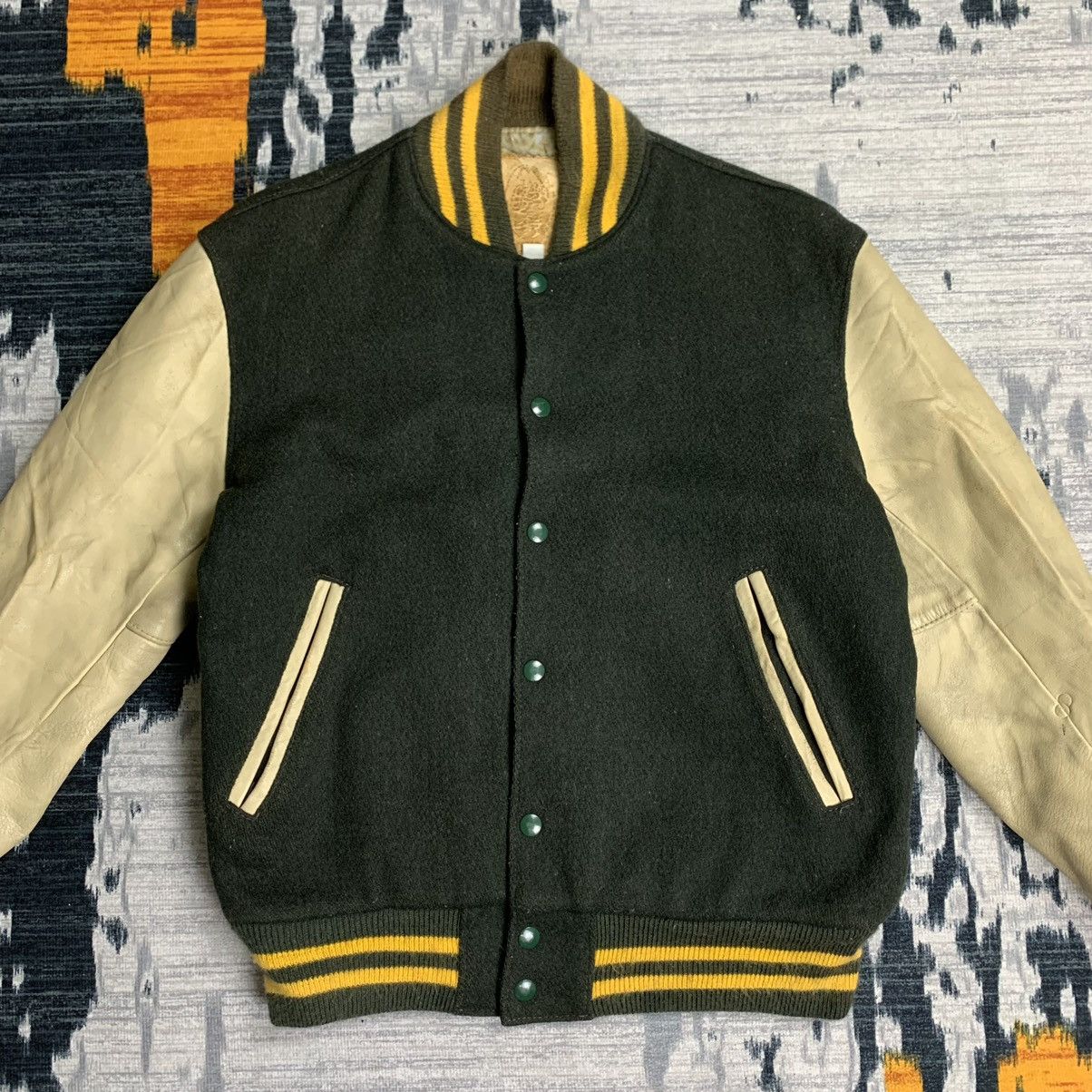 Golden Bear × Vintage 🔥NK186🔥Vintage Golden Bear Leather Varsity jackets Size US S / EU 44-46 / 1 - 2 Thumbnail