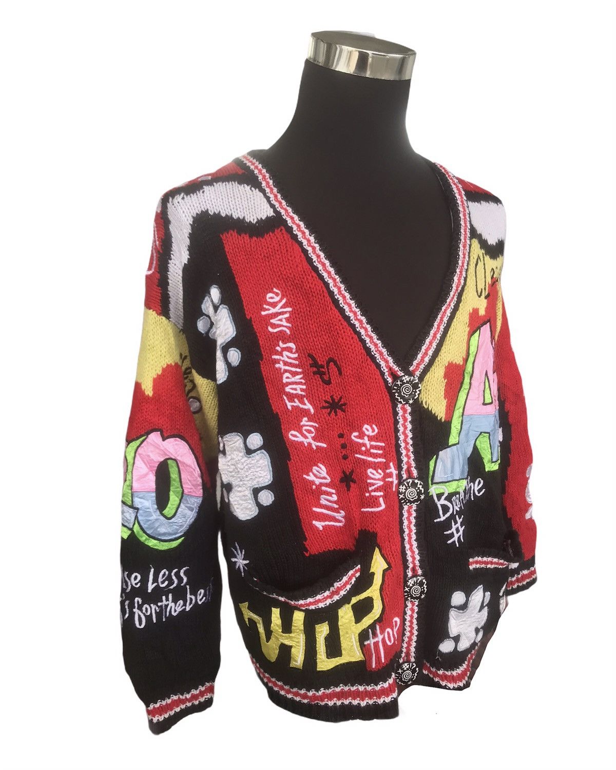 Japanese Brand Vintage No! Jeans Pop Art Hip Hop Knit Cardigan Size US XL / EU 56 / 4 - 2 Thumbnail