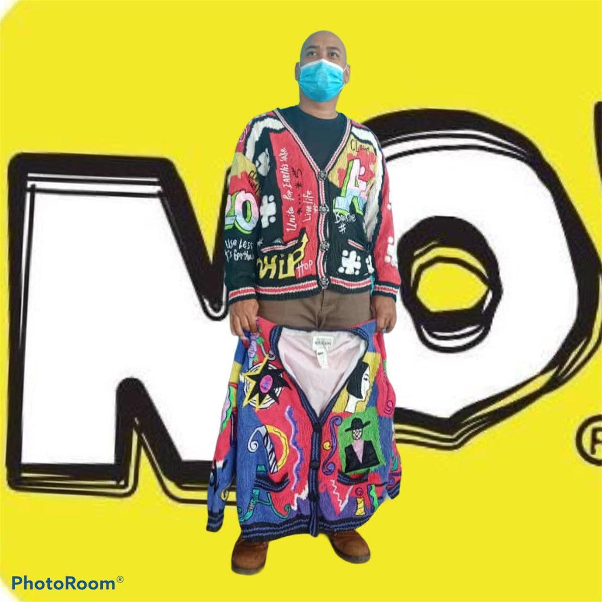 Japanese Brand Vintage No! Jeans Pop Art Hip Hop Knit Cardigan Size US XL / EU 56 / 4 - 17 Thumbnail