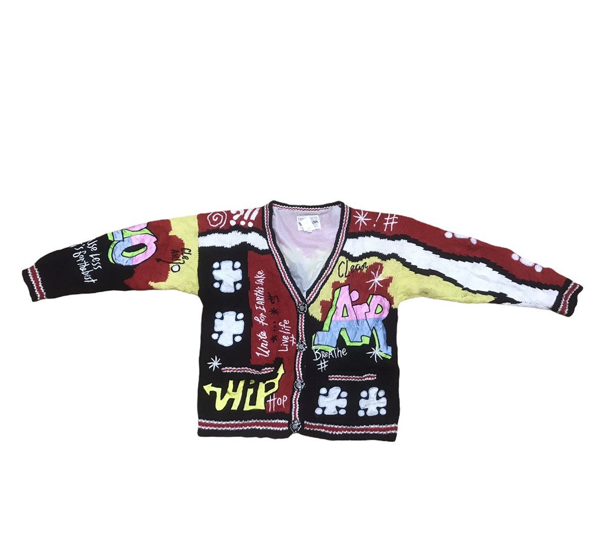 Japanese Brand Vintage No! Jeans Pop Art Hip Hop Knit Cardigan Size US XL / EU 56 / 4 - 6 Thumbnail