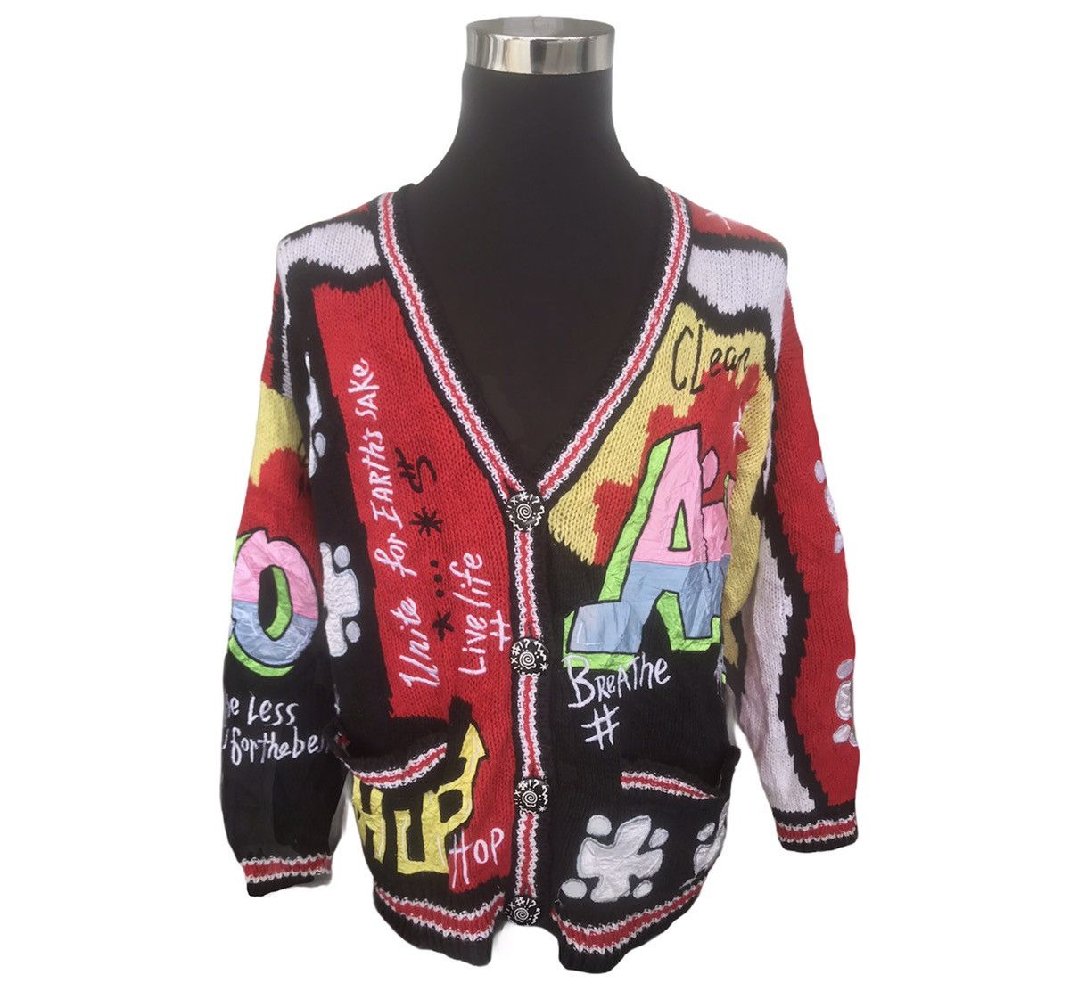 Japanese Brand Vintage No! Jeans Pop Art Hip Hop Knit Cardigan Size US XL / EU 56 / 4 - 1 Thumbnail