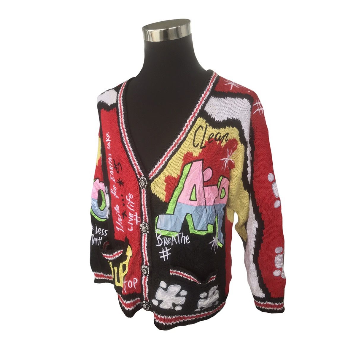Japanese Brand Vintage No! Jeans Pop Art Hip Hop Knit Cardigan Size US XL / EU 56 / 4 - 3 Thumbnail