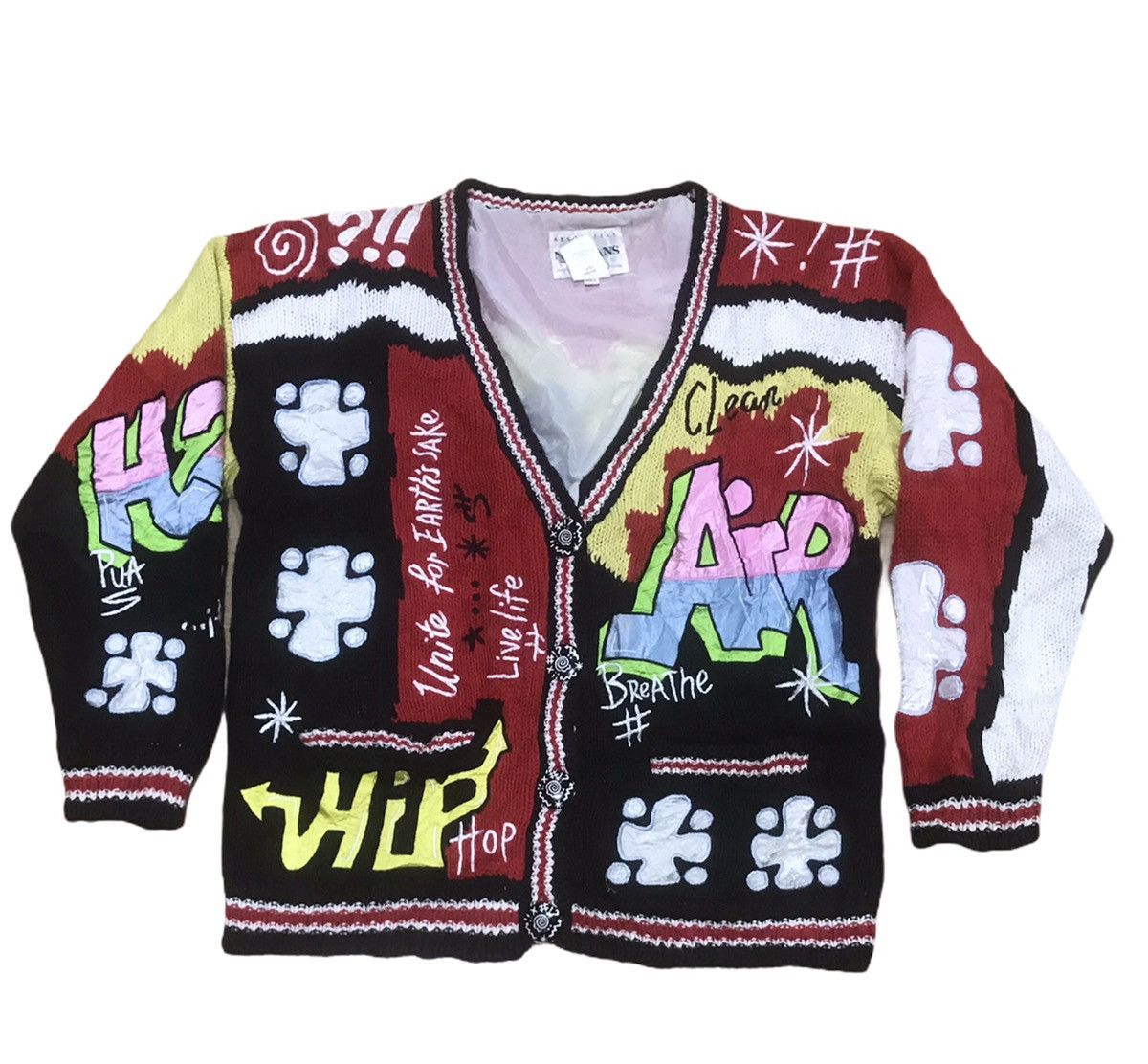 Japanese Brand Vintage No! Jeans Pop Art Hip Hop Knit Cardigan Size US XL / EU 56 / 4 - 5 Thumbnail