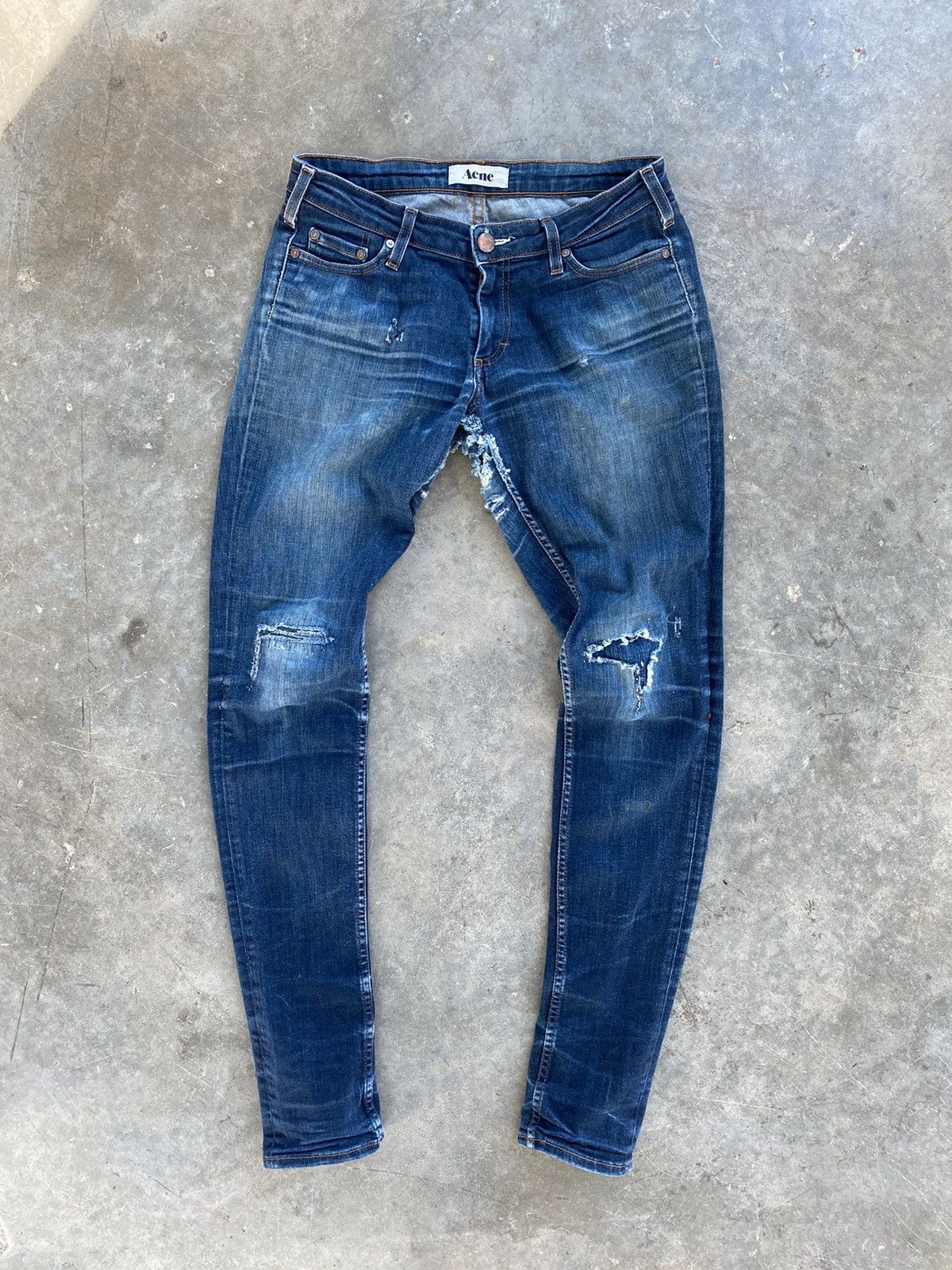 Acne Studios Thrashed + Distressed Acne Studios Soft Raw Denim Sz 28 / 34 Size US 28 / EU 44 - 1 Thumbnail