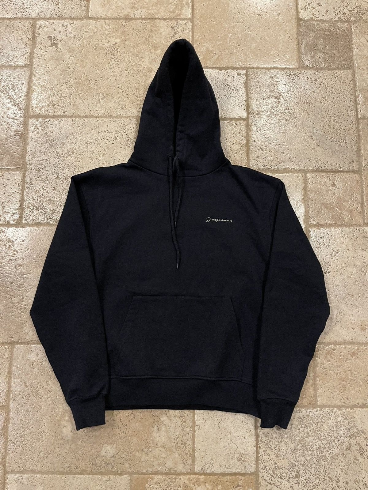 image of Jacquemus Logo-Embroidered Organic Cotton Black Hoodie, Men's (Size Small)