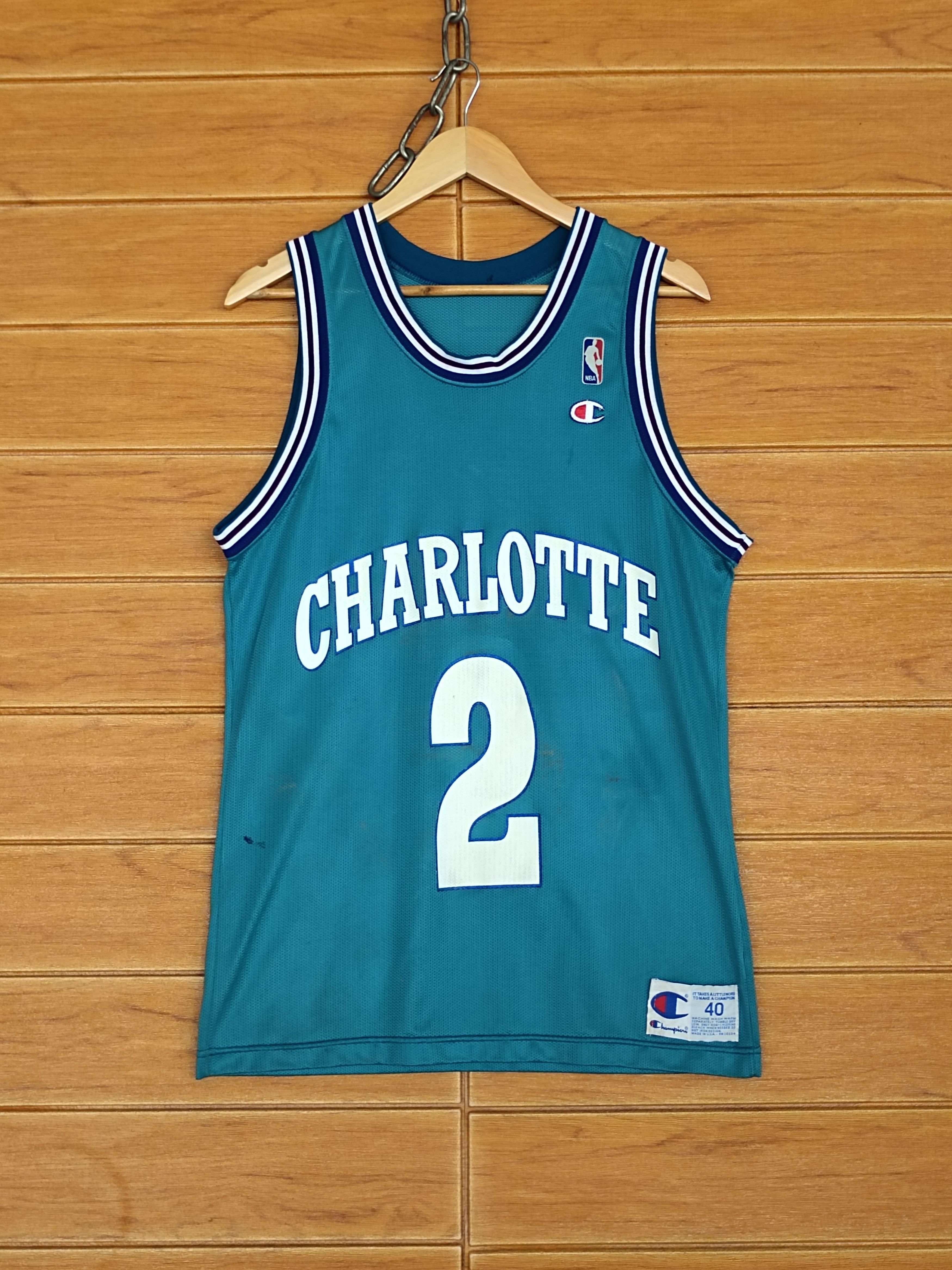 Champion Vintage 90s Champion Larry Johnson #2 NBA Charlotte Hornets Size US M / EU 48-50 / 2 - 2 Thumbnail