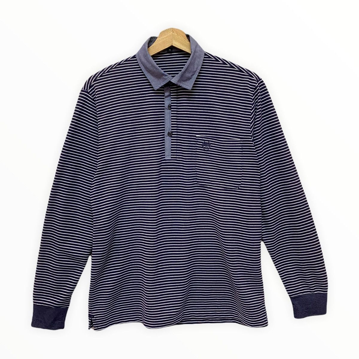 Sergio Tacchini × Vintage VINTAGE SERGIO TACCHINI HICKORY STRIPE SWEATSHIRT COLLAR Size US S / EU 44-46 / 1 - 1 Thumbnail