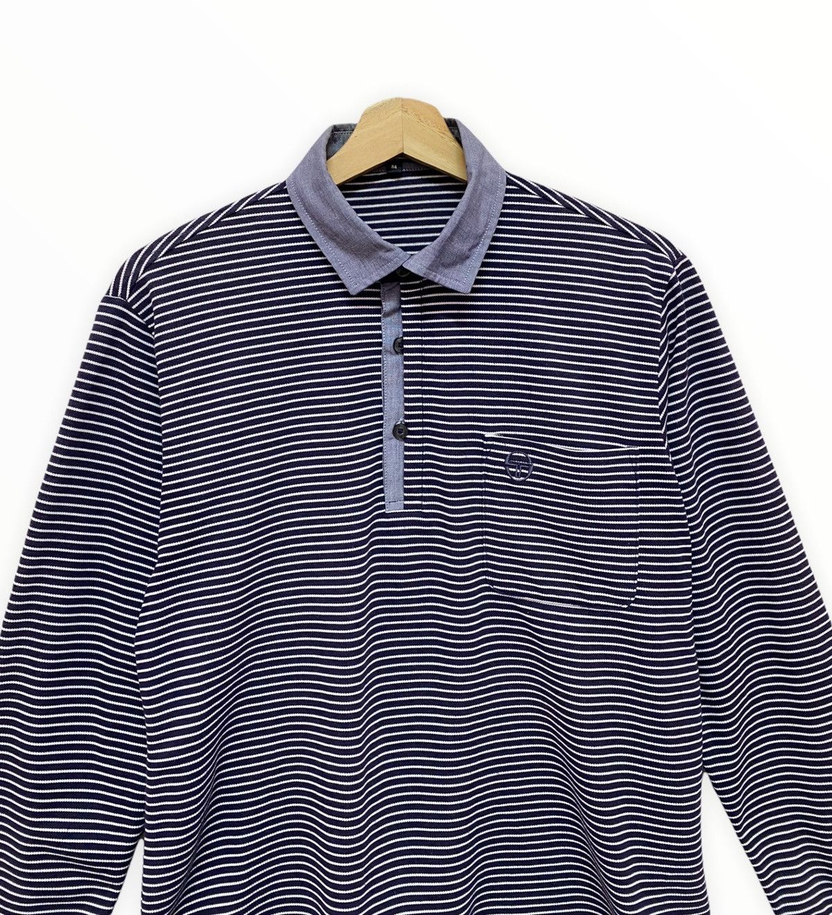 Sergio Tacchini × Vintage VINTAGE SERGIO TACCHINI HICKORY STRIPE SWEATSHIRT COLLAR Size US S / EU 44-46 / 1 - 3 Thumbnail
