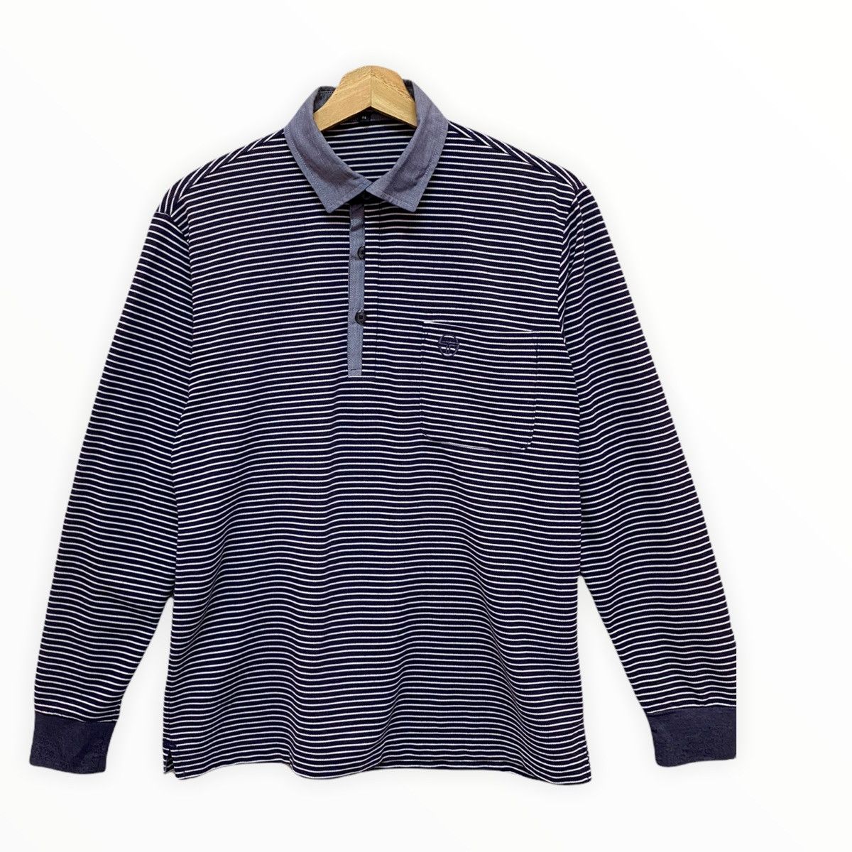 Sergio Tacchini × Vintage VINTAGE SERGIO TACCHINI HICKORY STRIPE SWEATSHIRT COLLAR Size US S / EU 44-46 / 1 - 5 Thumbnail