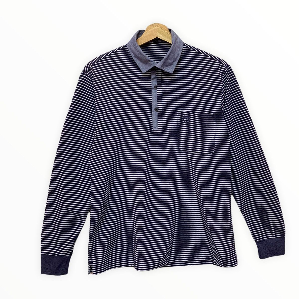 Sergio Tacchini × Vintage VINTAGE SERGIO TACCHINI HICKORY STRIPE SWEATSHIRT COLLAR Size US S / EU 44-46 / 1 - 4 Thumbnail