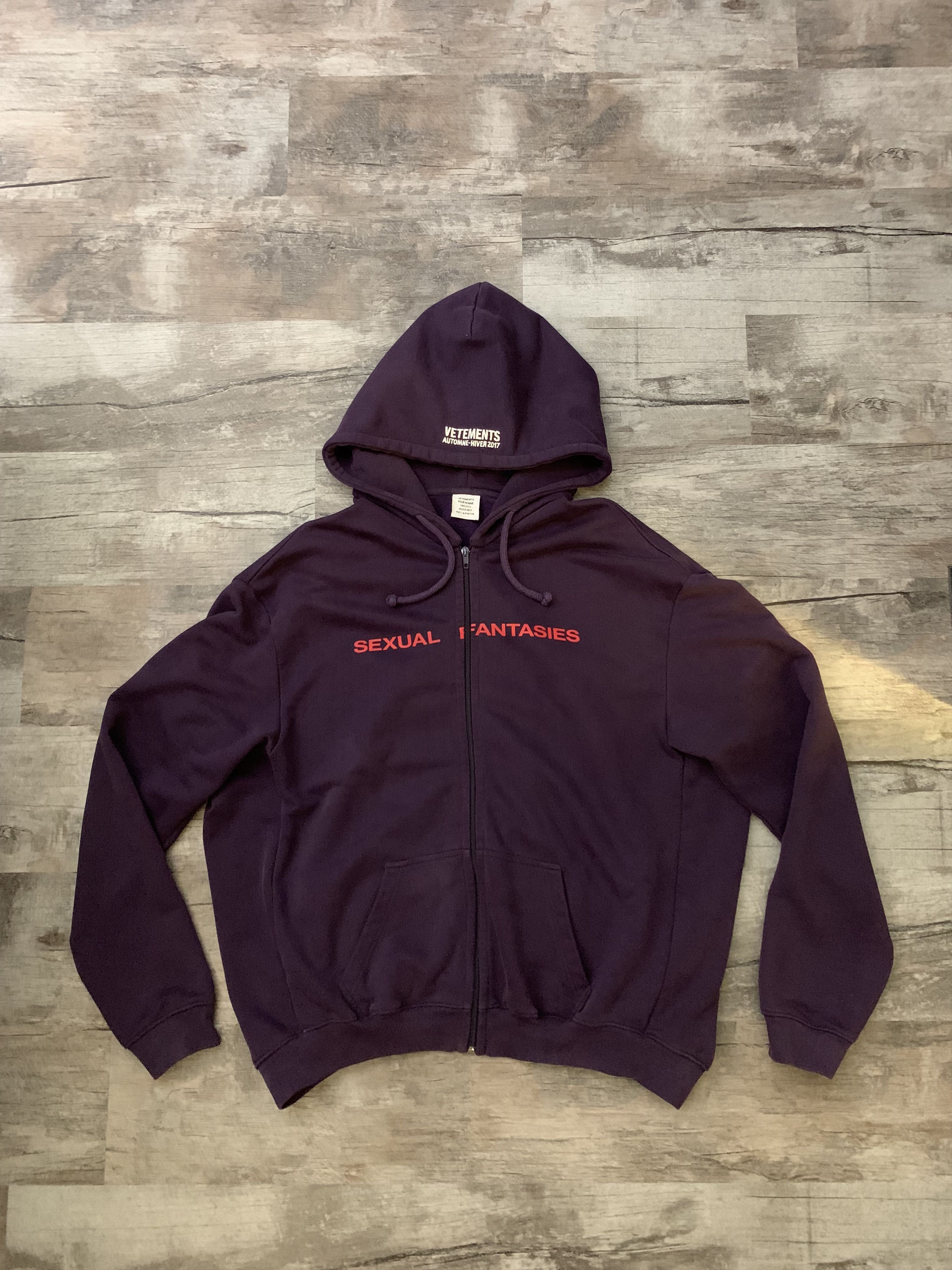 トップス Vetements sexual fantasies Vetements Vetements Sexual Fantasies Zip Up Hoodie | Grailed