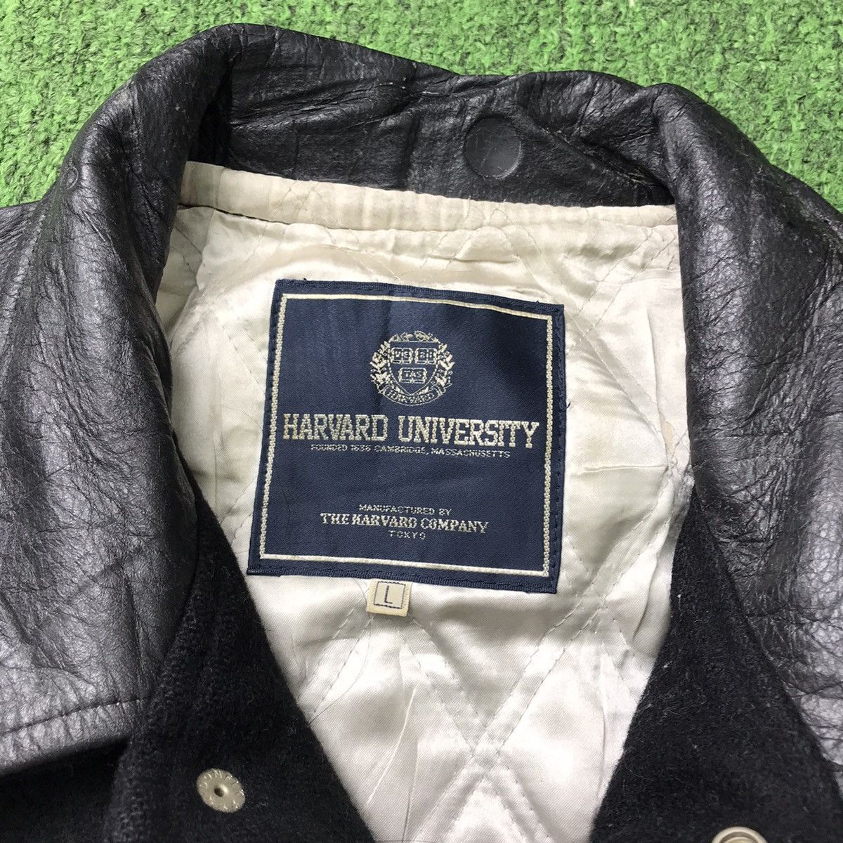 90s HARVARD UNIVERSITY レザースタジャン L ブラック