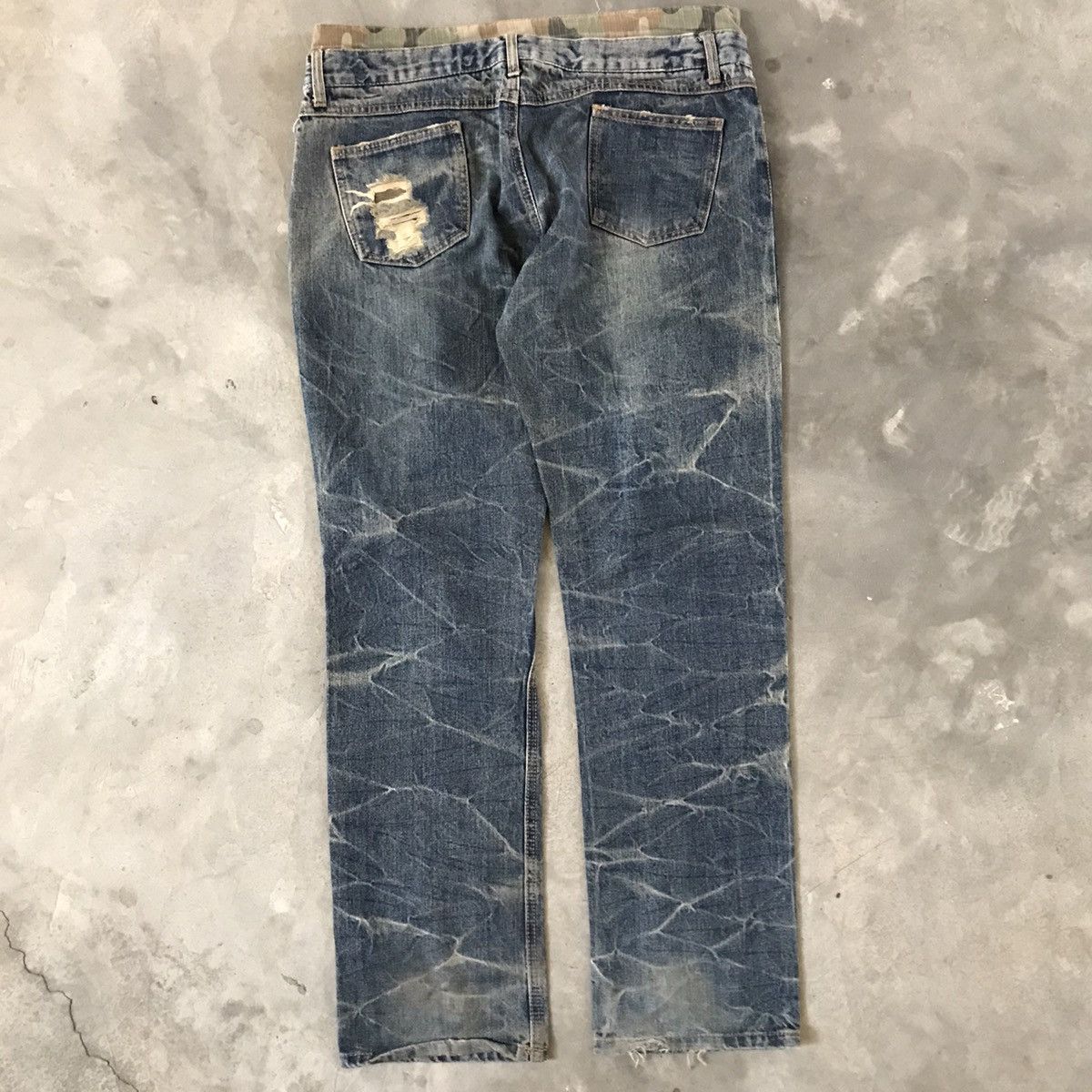 Japanese Brand Steals ⚡️ Japanese Distressed Double Waist Acid Wash Jeans Size US 34 / EU 50 - 2 Thumbnail