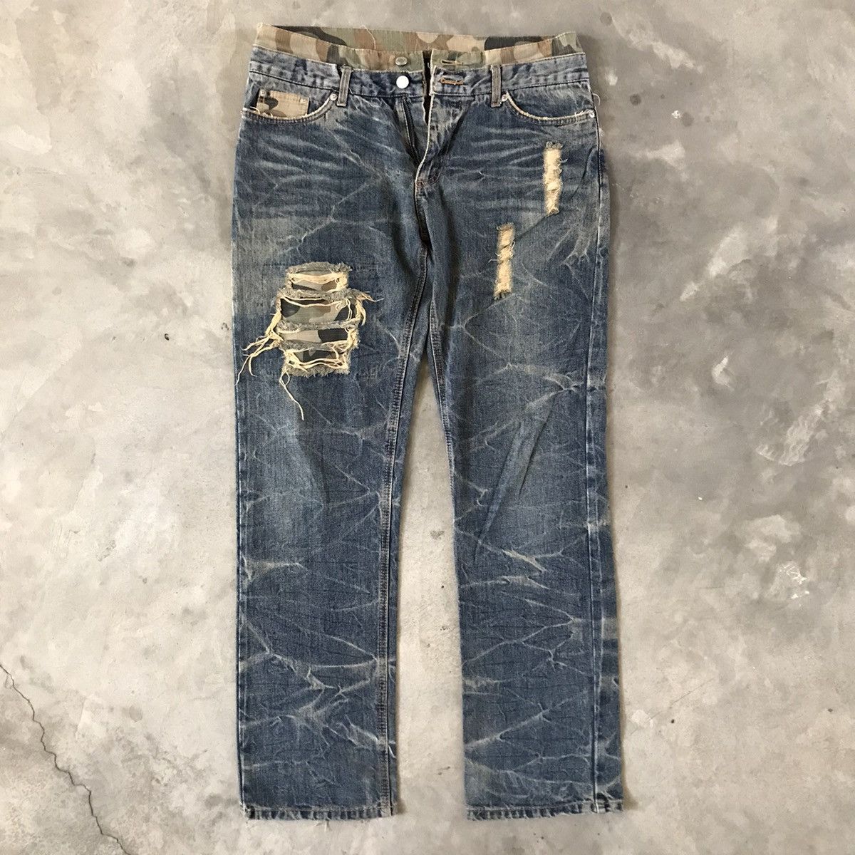 Japanese Brand Steals ⚡️ Japanese Distressed Double Waist Acid Wash Jeans Size US 34 / EU 50 - 1 Thumbnail