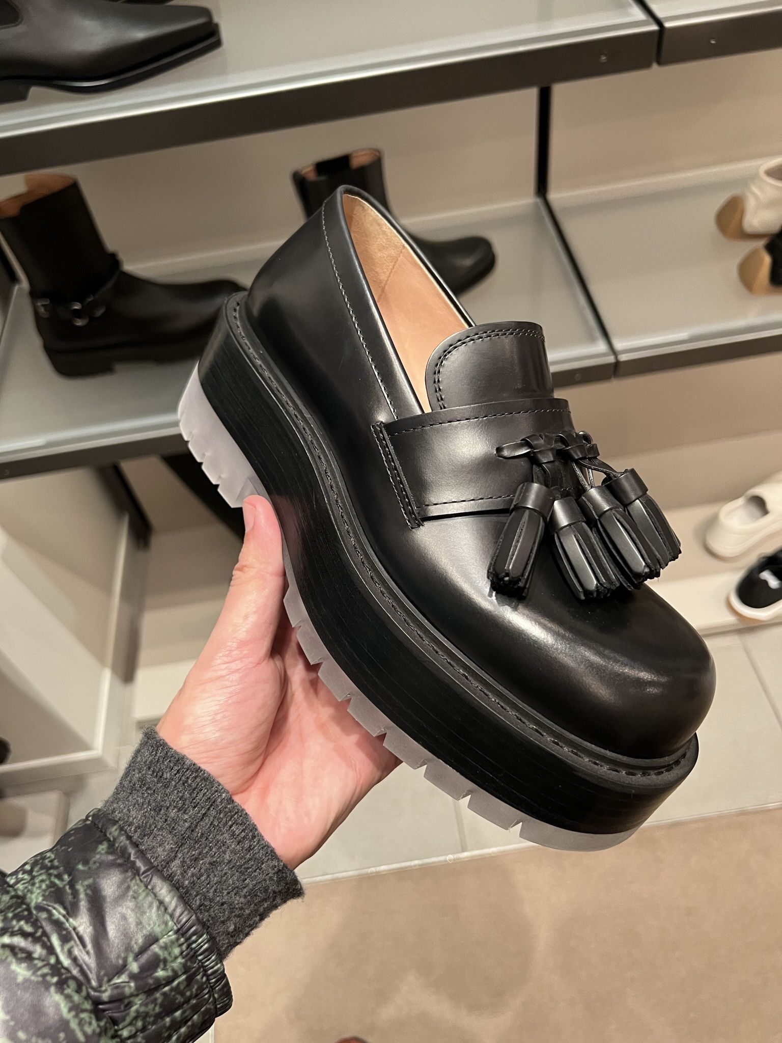 Bottega Veneta Black Leather Stilt Tassel Loafers | Grailed