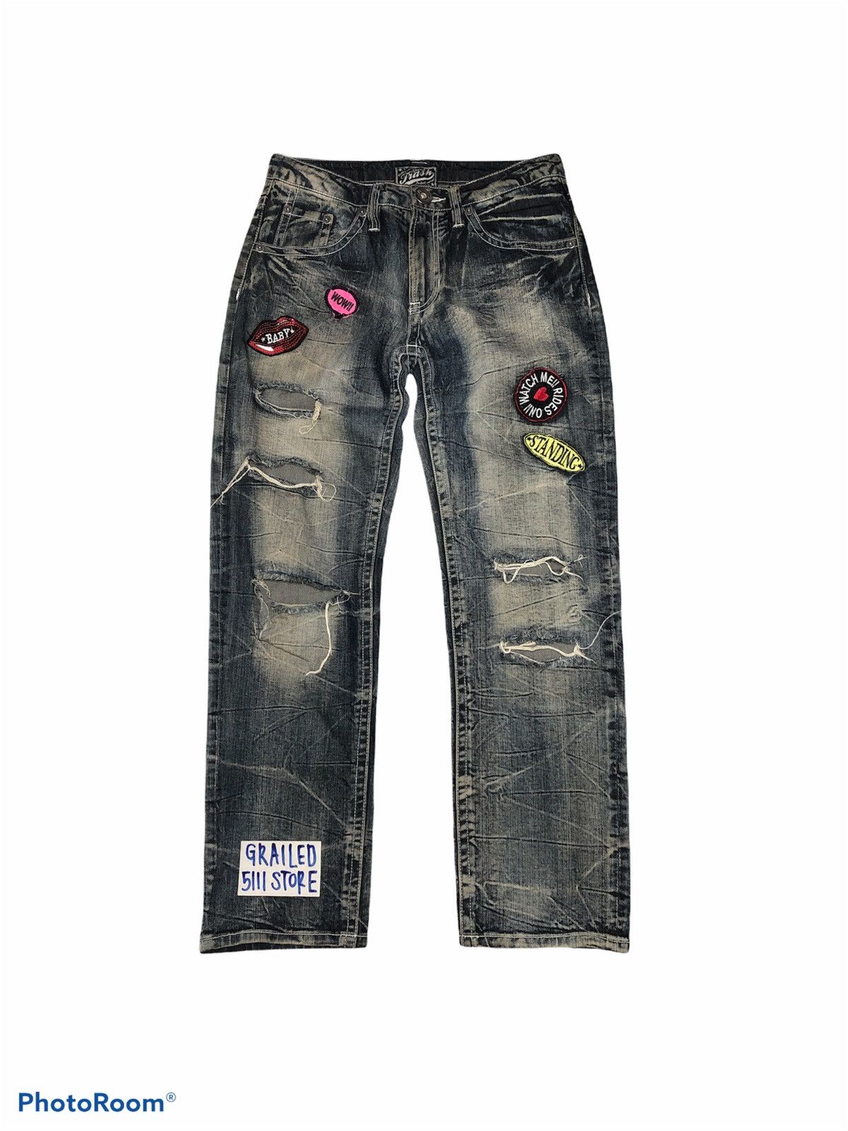 Japanese Brand SPEED TRASH DISTRESSED DENIM Size US 30 / EU 46 - 1 Thumbnail