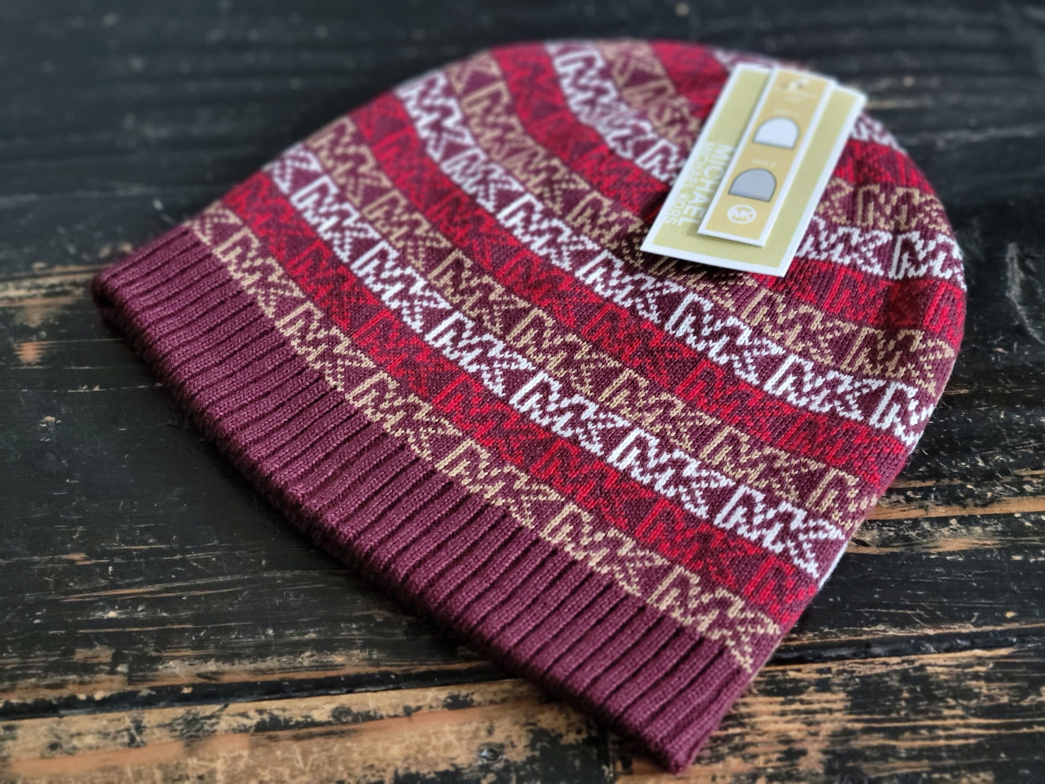 Michael Kors Burgundy Beanie with Circle Studs Michael Kors Crystal Embellished Logo Beanie Hat One Size  main image 2