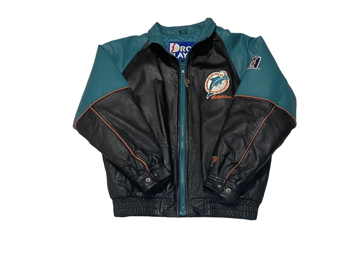 Maker of Jacket Black Leather Jackets Vintage Pro Player NFL Miami Dolphins