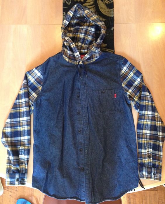 Supreme Hooded Plaid Denim Shirt | Grailed