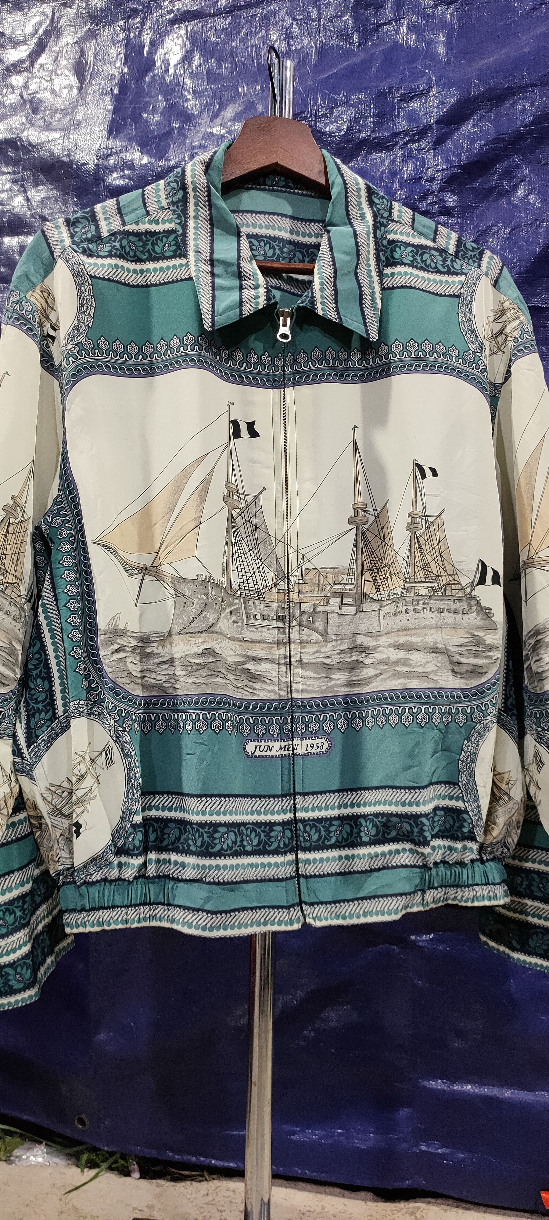 Jun men vintage zip jacket warship fullprint