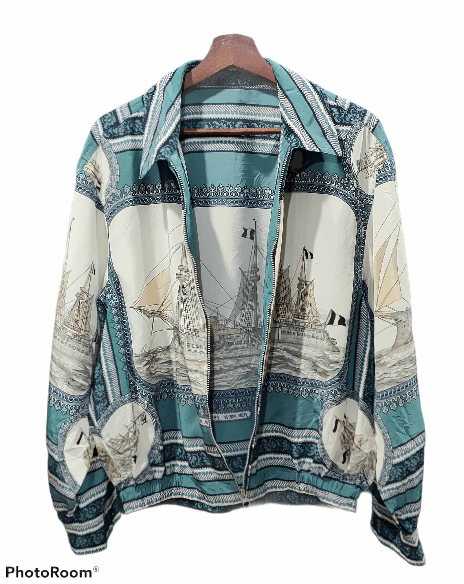 Jun men vintage zip jacket warship fullprint