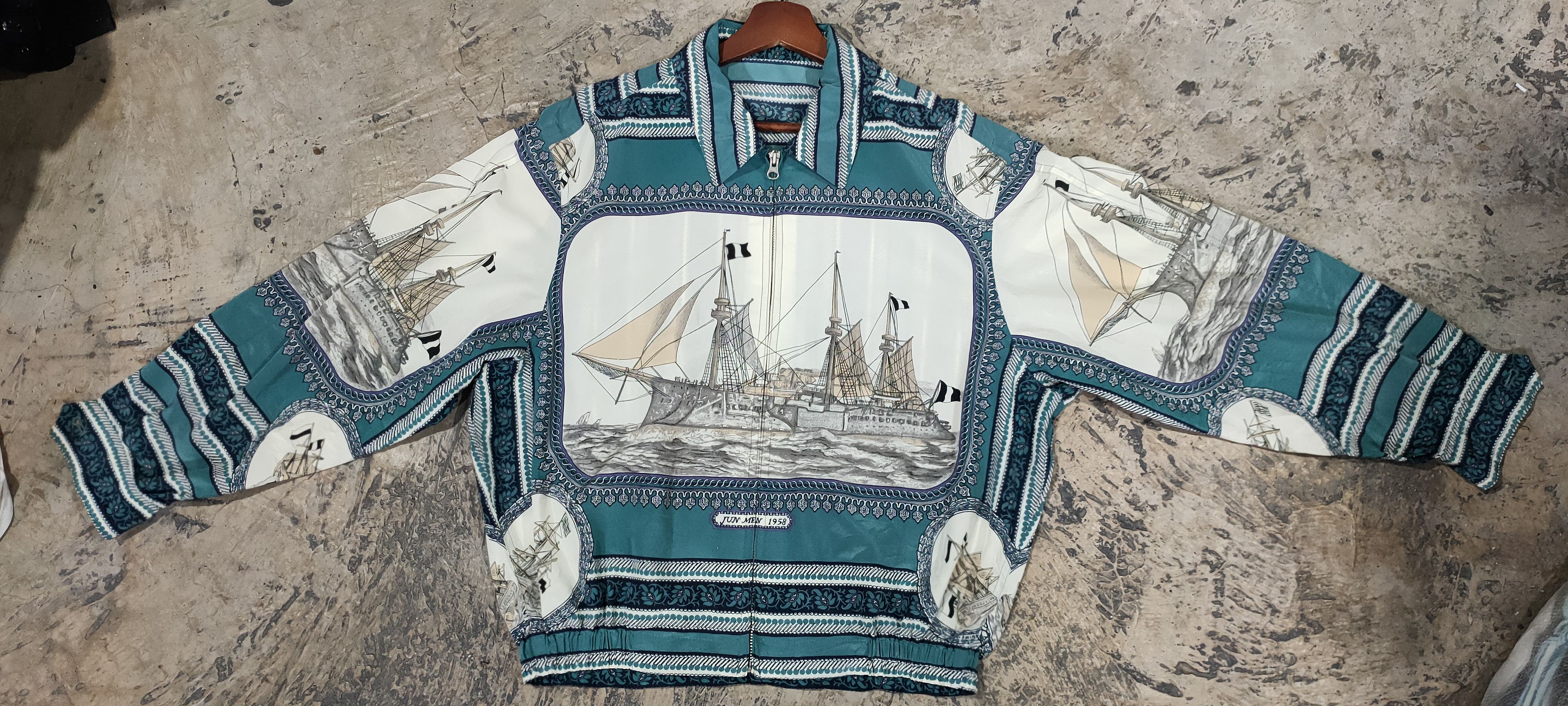 Jun men vintage zip jacket warship fullprint