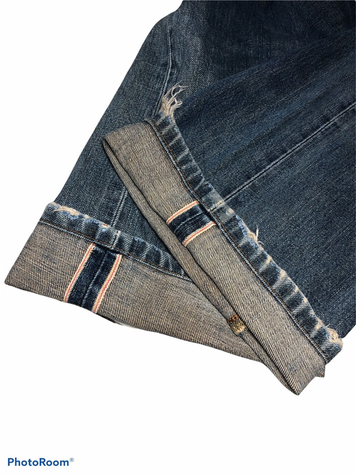 Edwin × Vintage WIDE LEG⚡️⚡️VTG EDWIN SELVEDGE DISTRESSED DENIM 505x Size US 29 - 7 Thumbnail