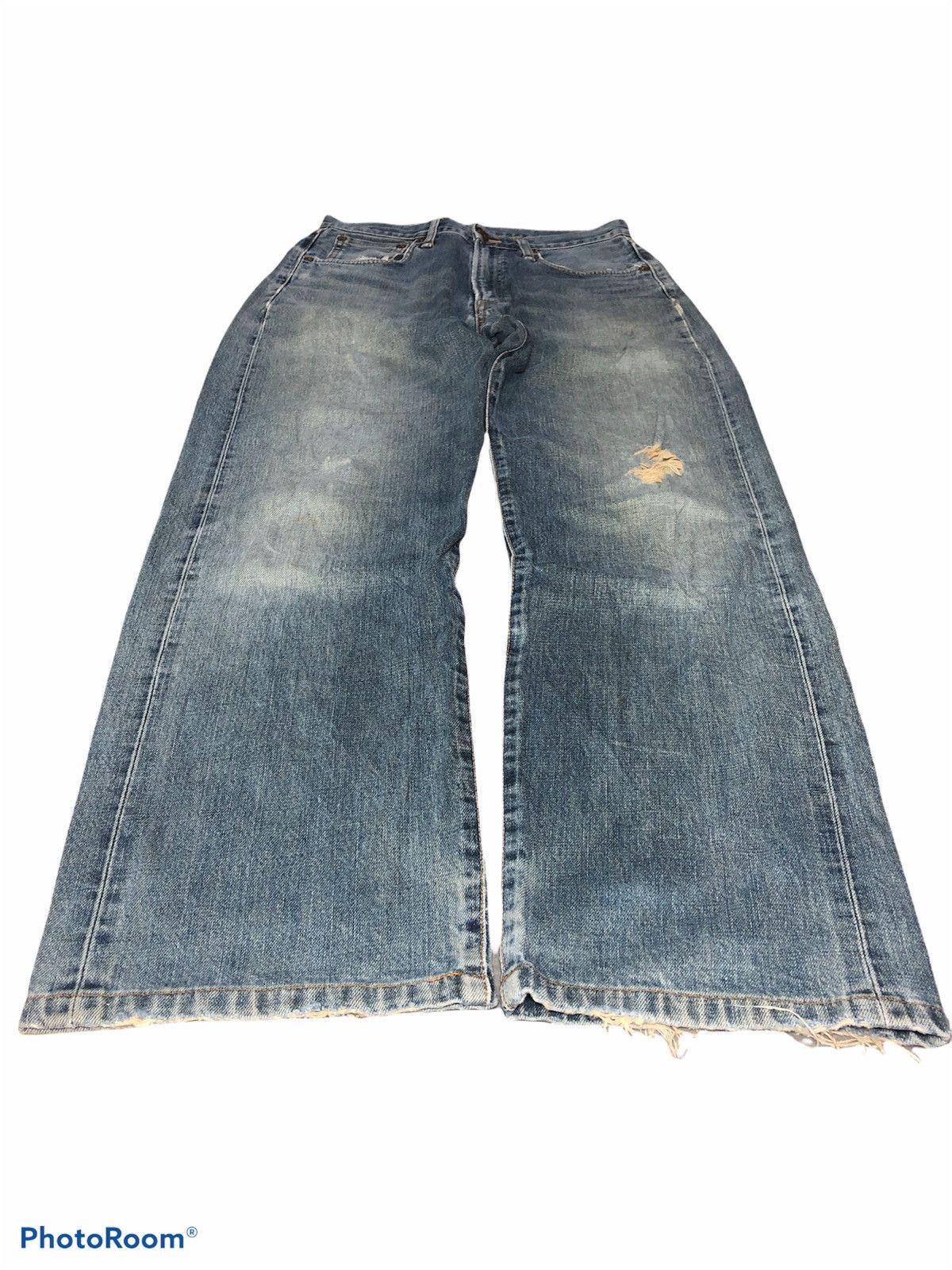 Edwin × Vintage WIDE LEG⚡️⚡️VTG EDWIN SELVEDGE DISTRESSED DENIM 505x Size US 29 - 2 Thumbnail