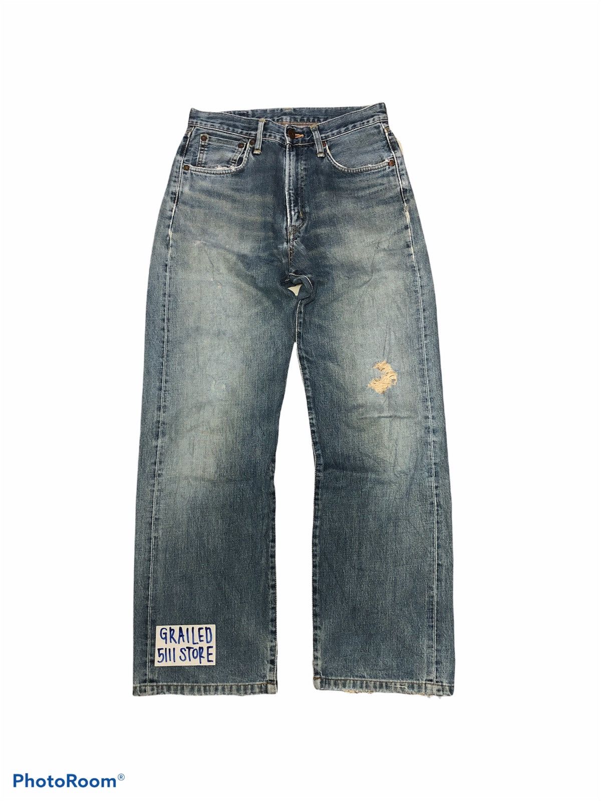 Edwin × Vintage WIDE LEG⚡️⚡️VTG EDWIN SELVEDGE DISTRESSED DENIM 505x Size US 29 - 1 Thumbnail
