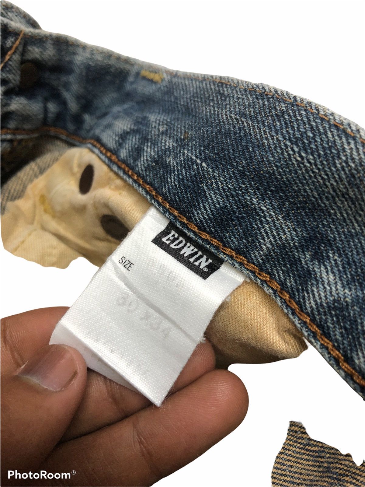 Edwin × Vintage WIDE LEG⚡️⚡️VTG EDWIN SELVEDGE DISTRESSED DENIM 505x Size US 29 - 6 Thumbnail
