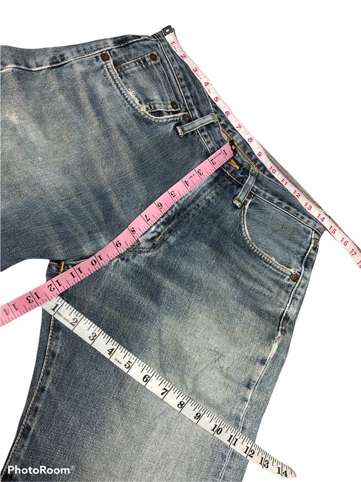 Edwin × Vintage WIDE LEG⚡️⚡️VTG EDWIN SELVEDGE DISTRESSED DENIM 505x Size US 29 - 8 Thumbnail