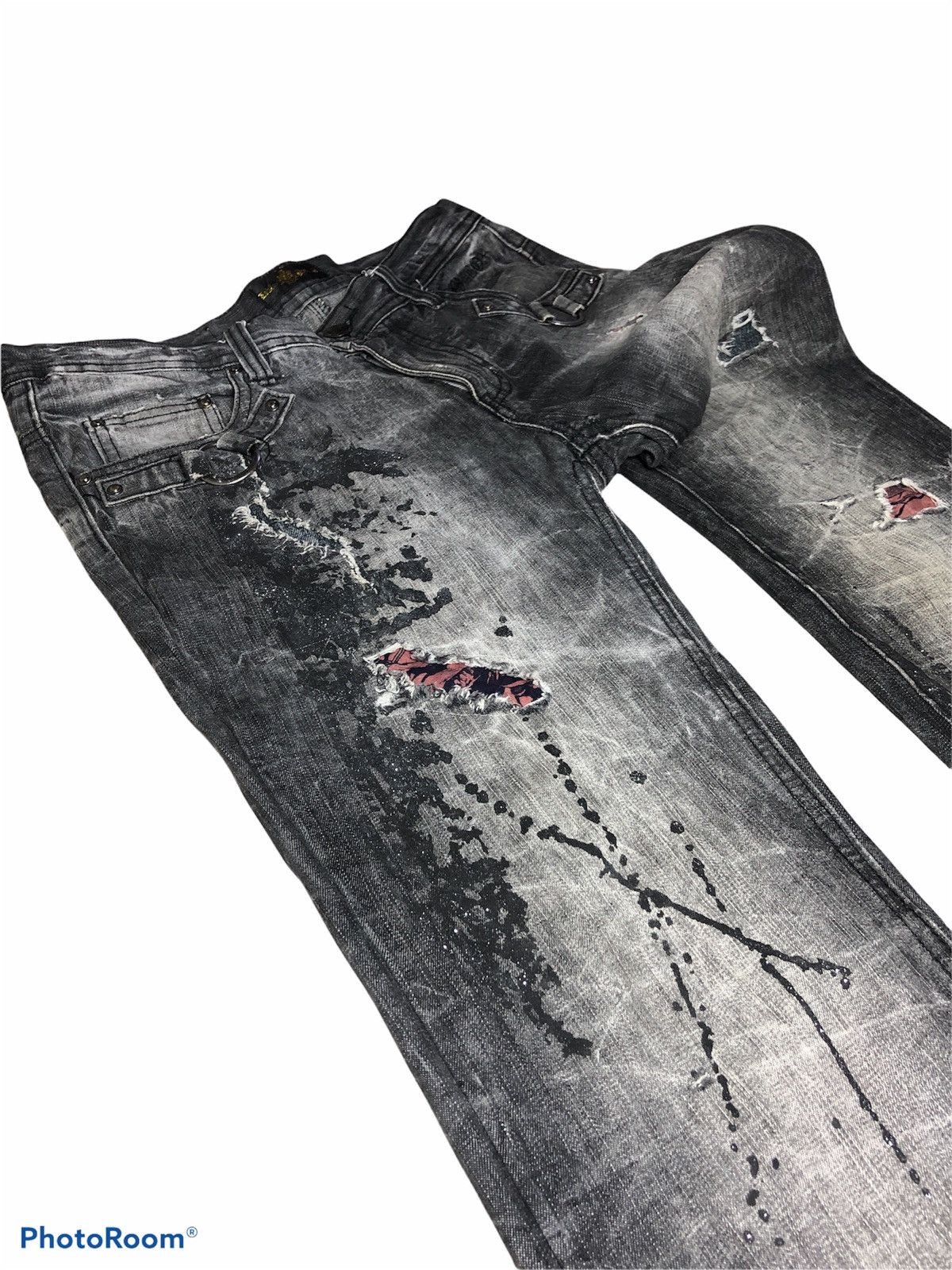 Japanese Brand LOWBOX PAINTED DISTRESSED FLARE DENIM Size US 32 / EU 48 - 4 Thumbnail