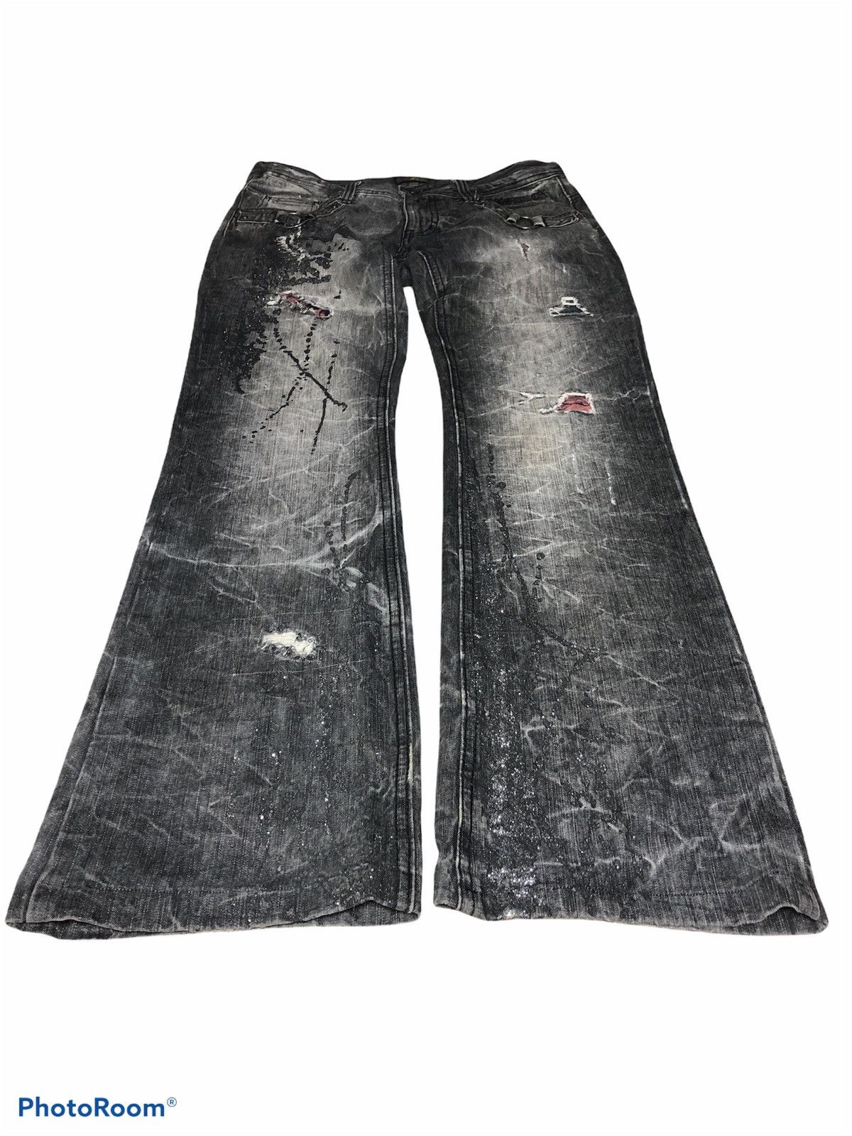 Japanese Brand LOWBOX PAINTED DISTRESSED FLARE DENIM Size US 32 / EU 48 - 2 Thumbnail