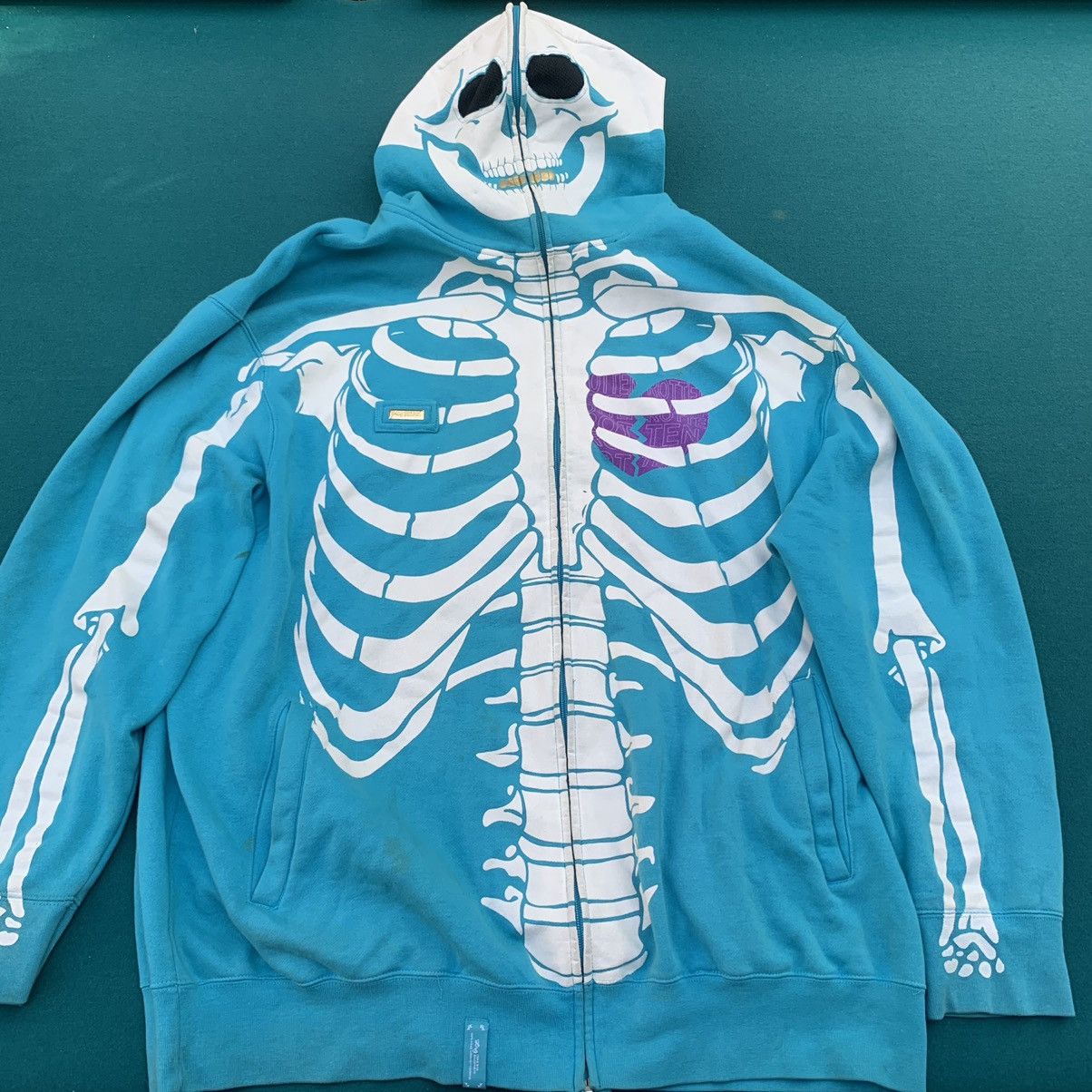 LRG Dead Serious Skeleton Full Zip Hoodie Sweatshirt Size 2XL Green RARE Kanye 2024