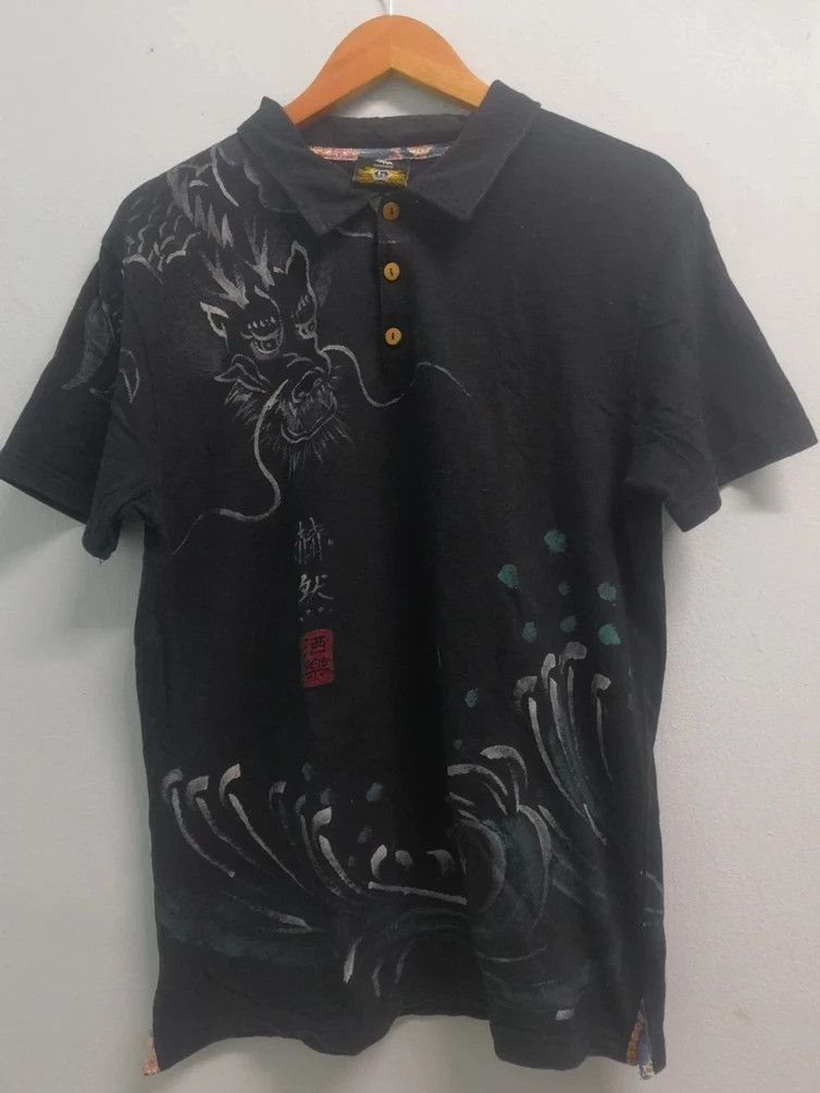 Vintage Vintage Sukajan Dragon Polo Shirt Over Print Samurai Yakuza ...