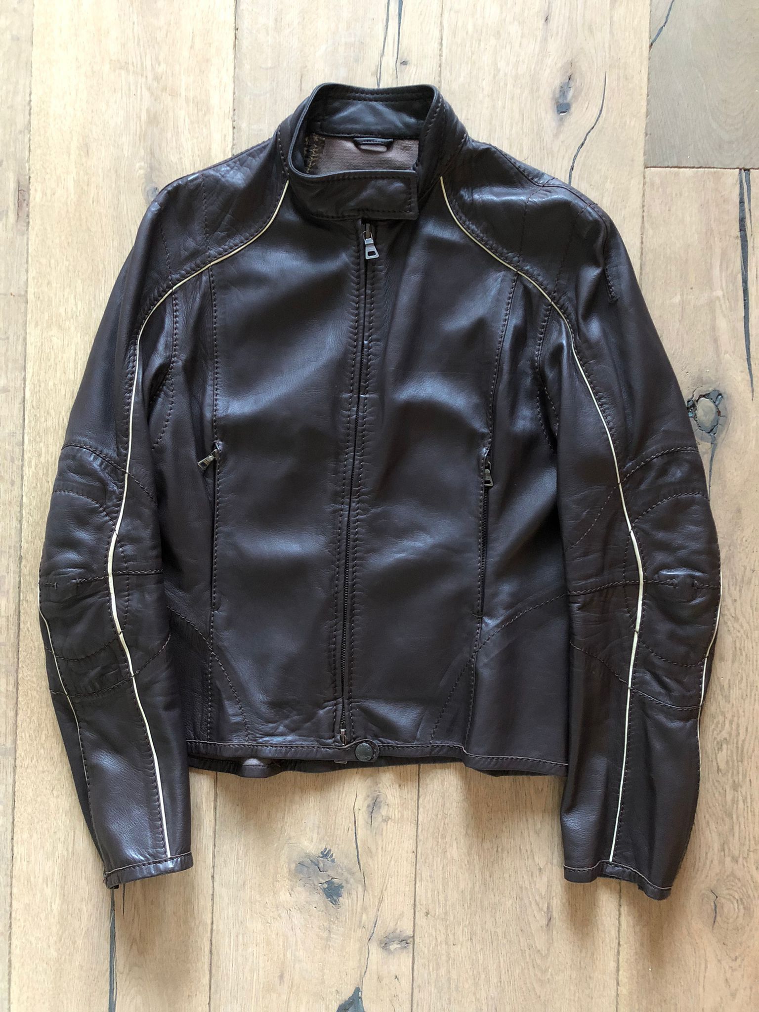 Image of Prada Leather Moto Jacket in Brown, Men's (Size Small)