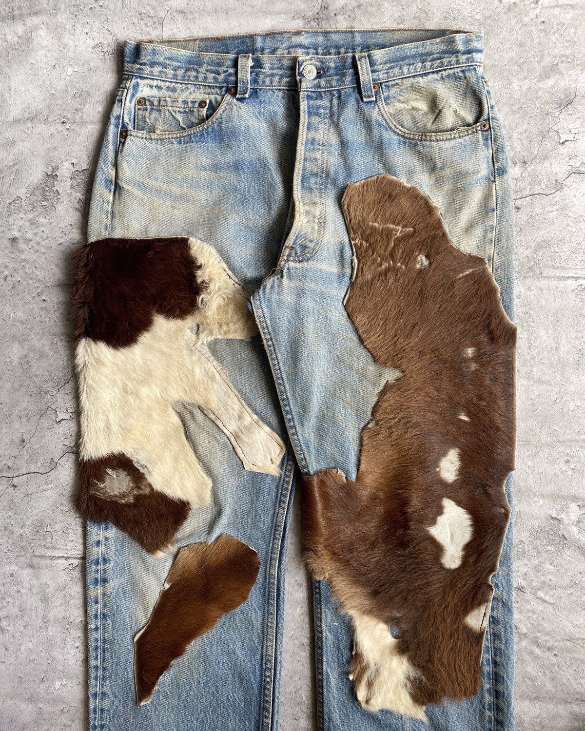 Levi's × Vintage 1980S PONY LEATHER/HAIR LEVI'S 501 JEANS (34x32) Size US 34 / EU 50 - 3 Thumbnail
