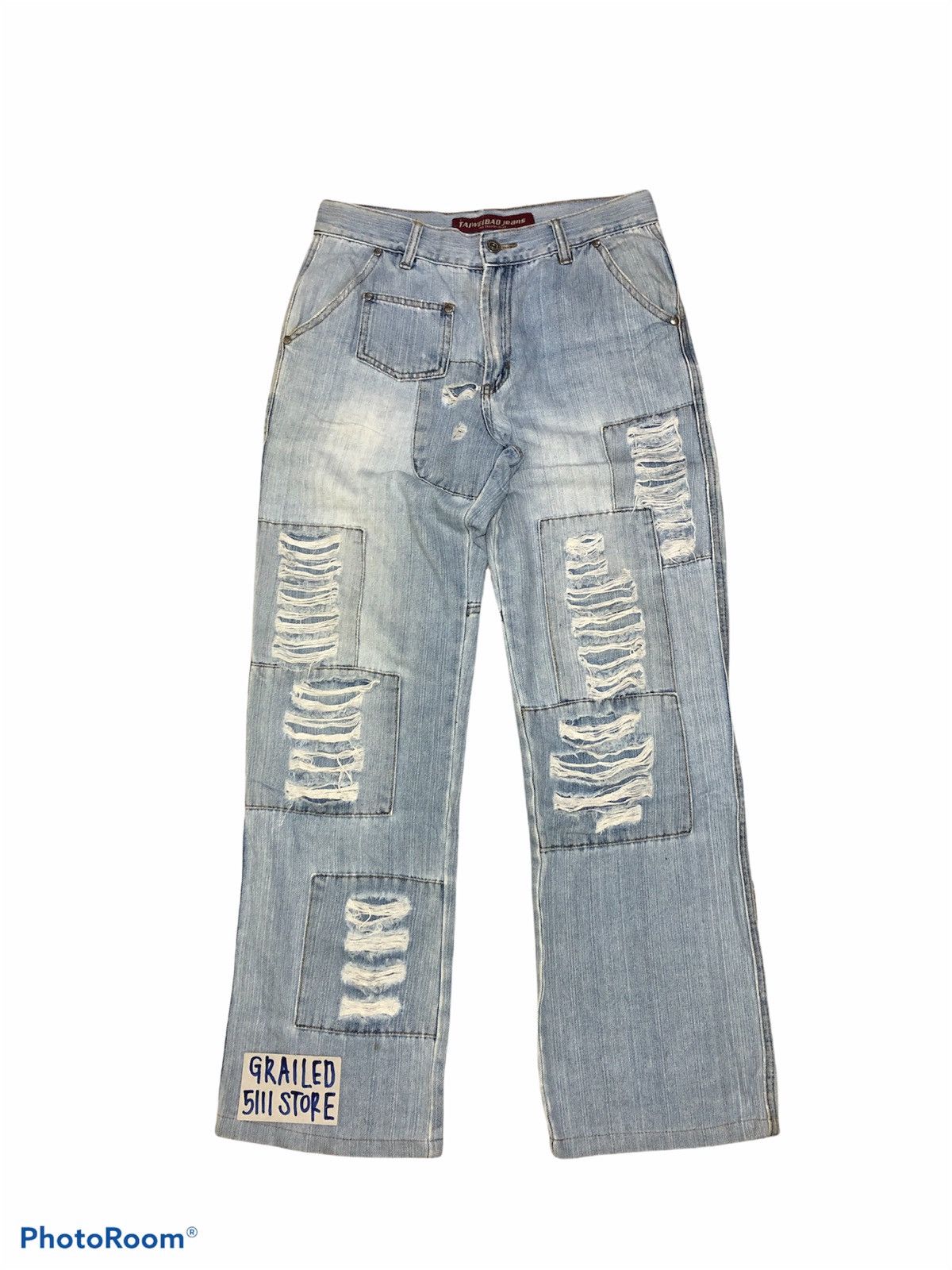 Japanese Brand WIDE LEG TAIWEIBAD JEANS DISTRESSED PATCHES DENIM Size US 30 / EU 46 - 1 Thumbnail
