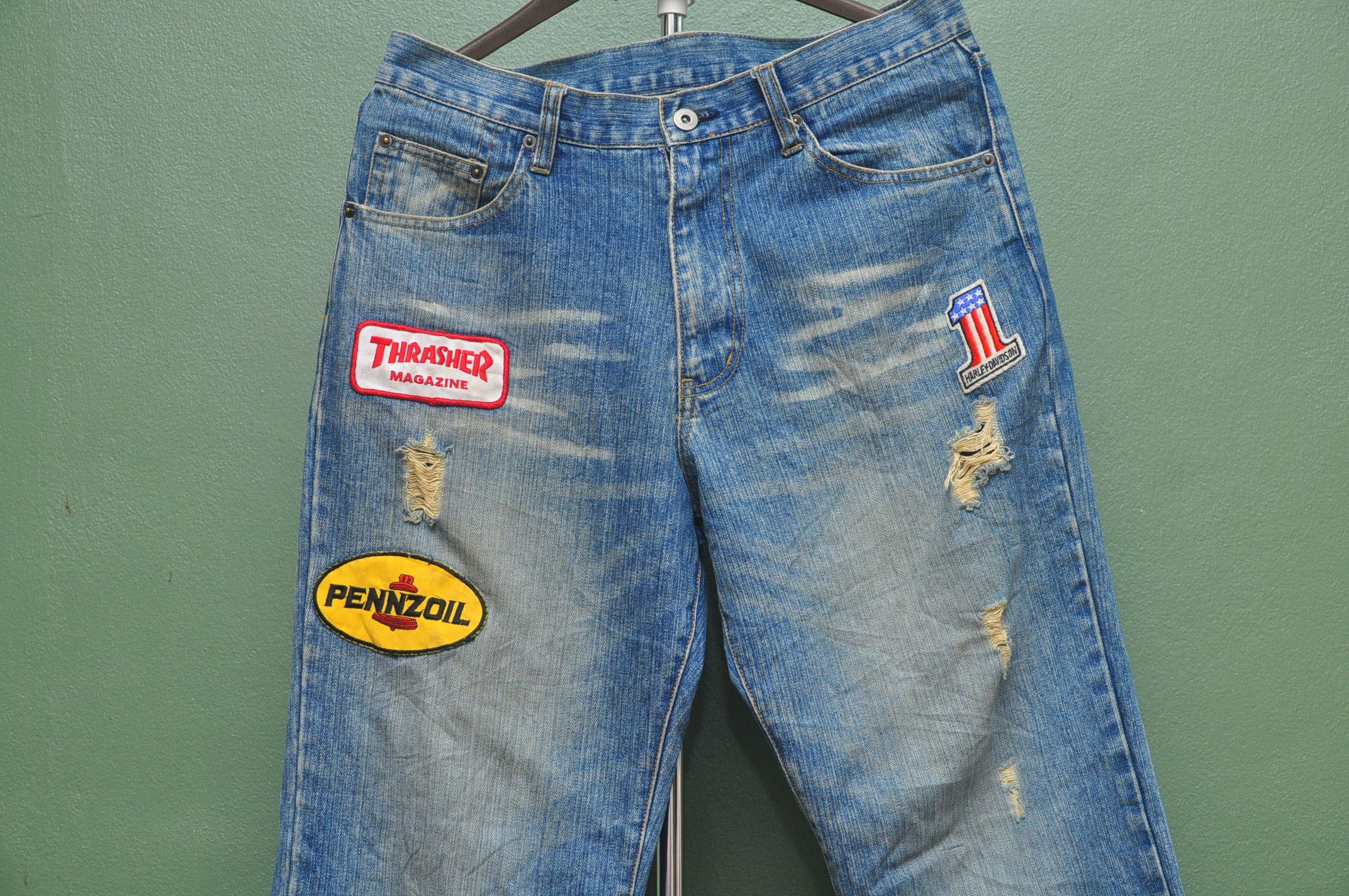 Designer × Japanese Brand Japanese Style Distressed Patches Jeans Travis Scott Style Size US 33 - 2 Thumbnail