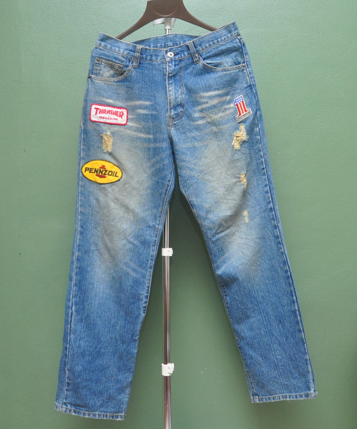 Designer × Japanese Brand Japanese Style Distressed Patches Jeans Travis Scott Style Size US 33 - 1 Thumbnail