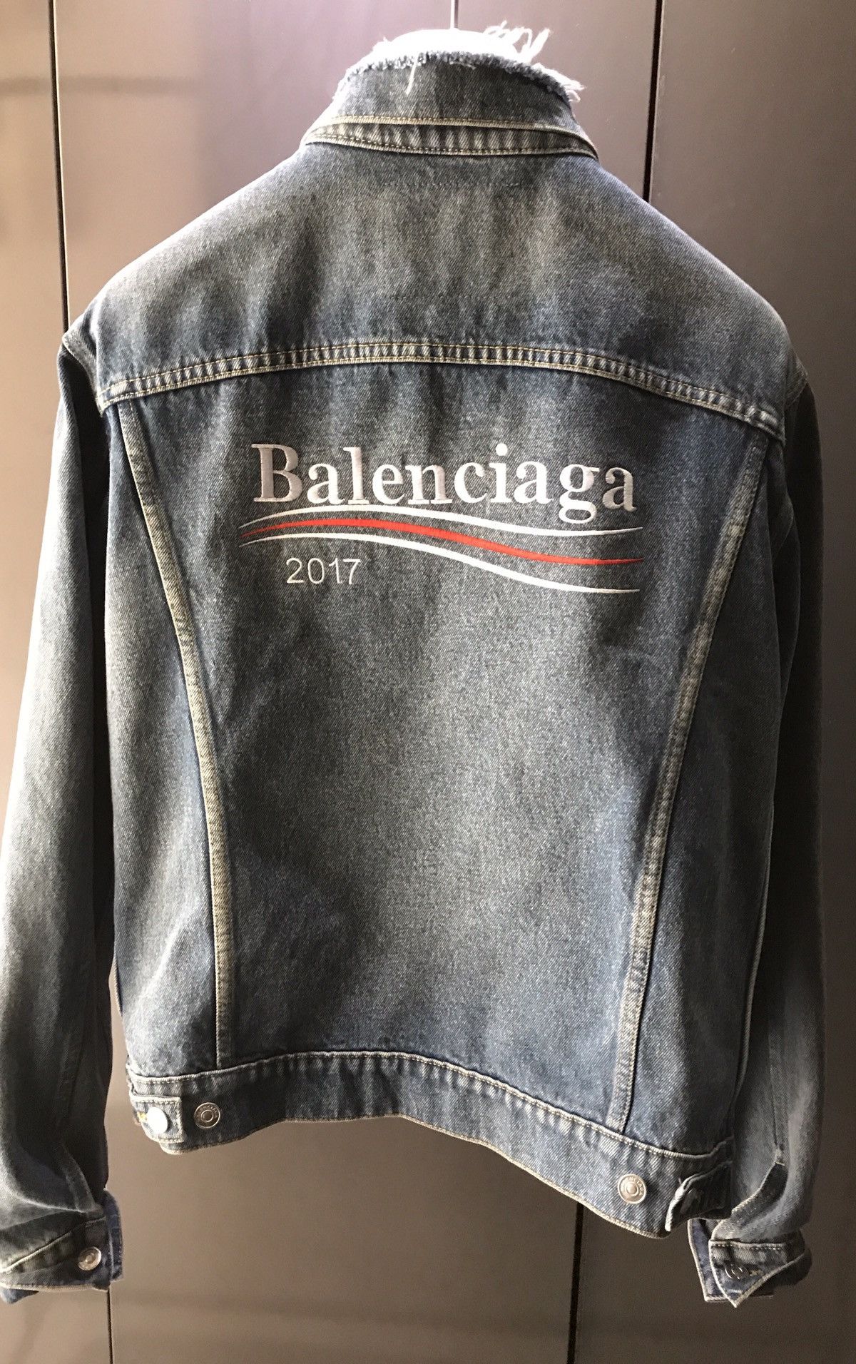 Balenciaga Balenciaga 2017 Destroyed Collar Embroidered Logo denim